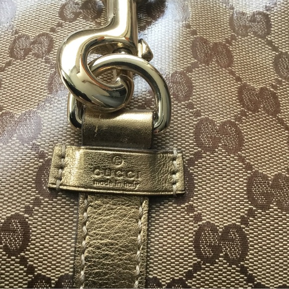 Gucci Gold and Brown Monogram Shoulder Bag shiny glaze 100% authentic - Picture 6 of 9